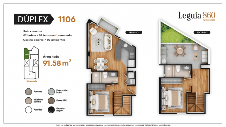 Plano del modelo Dúplex 1106 del proyecto Leguia 860 en Pueblo Libre