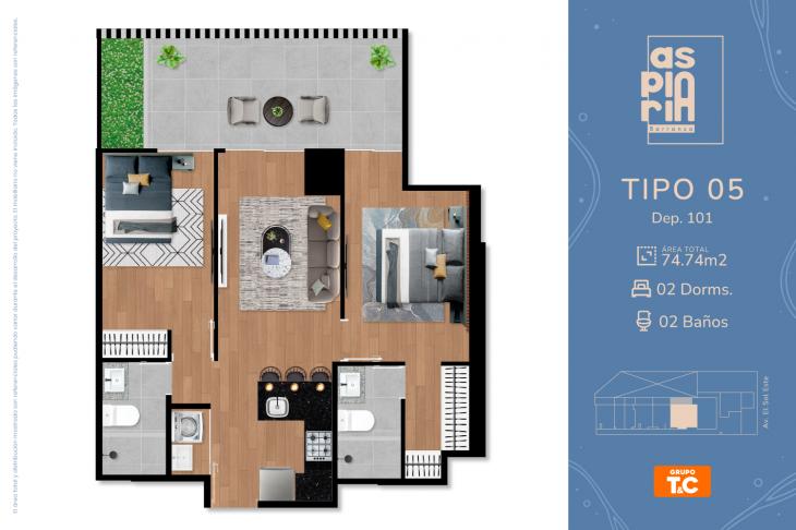 Plano del modelo TIPO 5_101 del proyecto ASPIRIA en Barranco