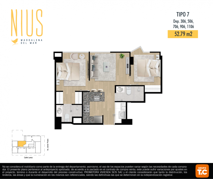 Plano del modelo TIPO 7 del proyecto NIUS en Magdalena Del Mar