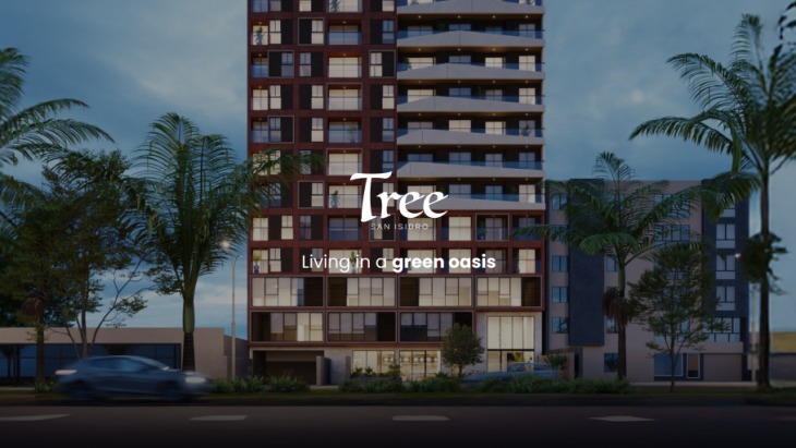 Fachada principal del proyecto Tree San Isidro en San Isidro