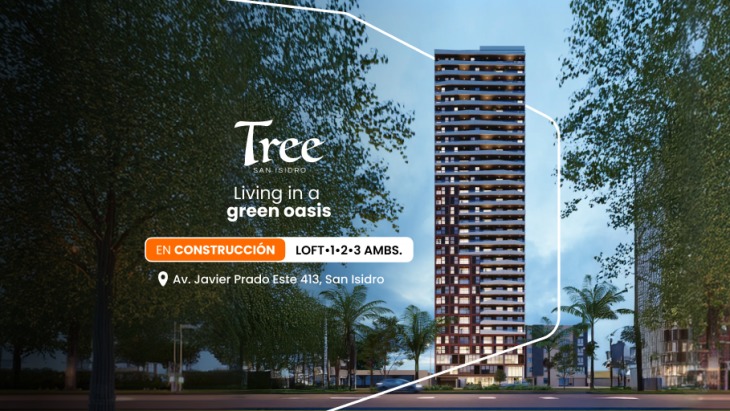 Fachada principal del proyecto Tree San Isidro en San Isidro