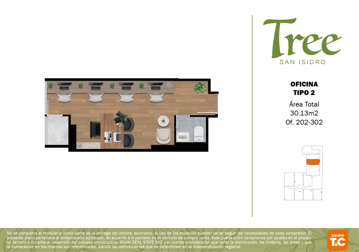 Plano del modelo Tipo 2 del proyecto Tree San Isidro en San Isidro