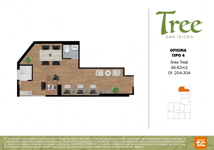 Plano del modelo Tipo 4 del proyecto Tree San Isidro en San Isidro
