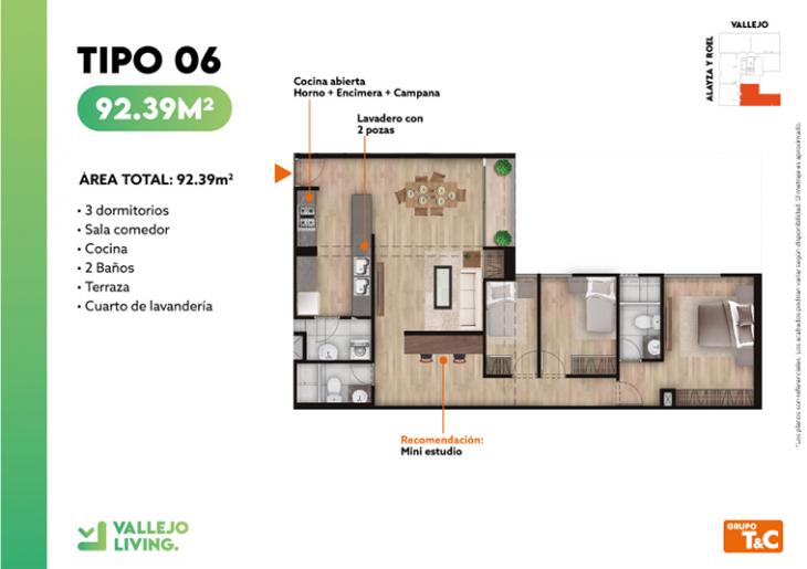 Plano del modelo TIPO 6 del proyecto VALLEJO LIVING en Lince
