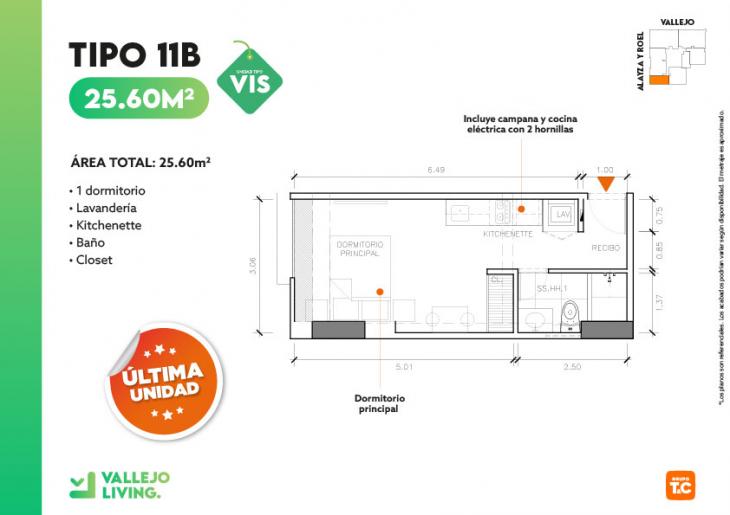 Plano del modelo TIPO 11B del proyecto VALLEJO LIVING en Lince