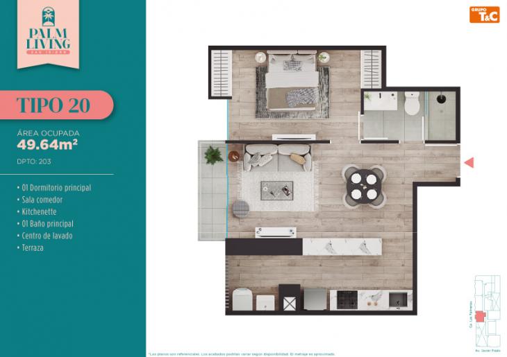 Plano del modelo TIPO 20 del proyecto PALM LIVING en San Isidro