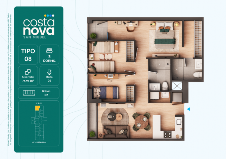 Plano del modelo 8 del proyecto Costanova en San Miguel