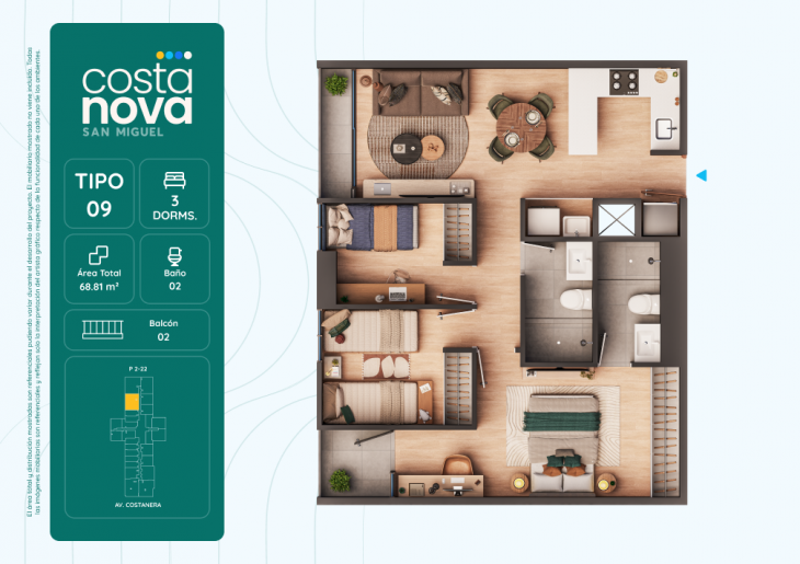 Plano del modelo 9 del proyecto Costanova en San Miguel