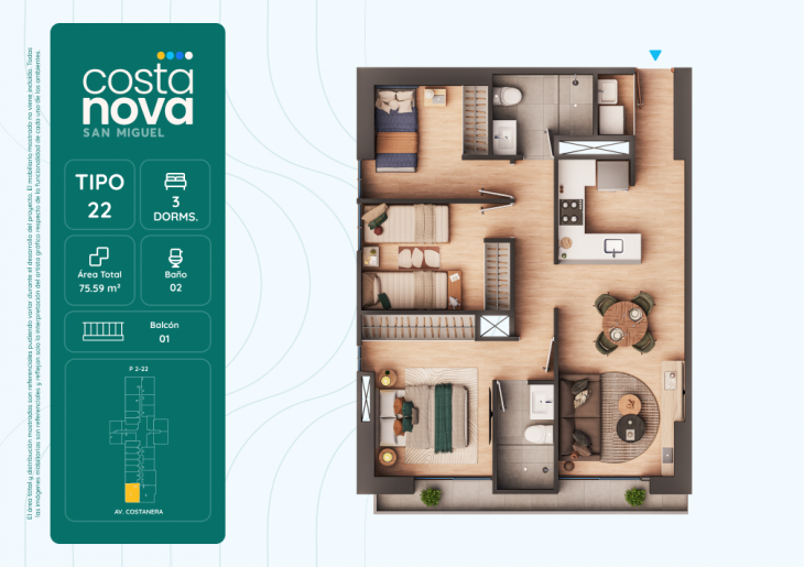 Plano del modelo 22 del proyecto Costanova en San Miguel