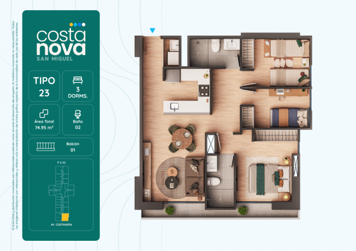 Plano del modelo 23 del proyecto Costanova en San Miguel