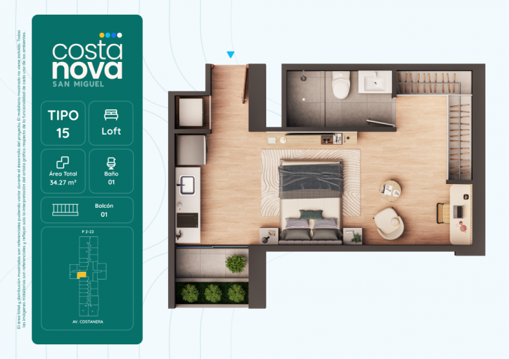 Plano del modelo 15 del proyecto Costanova en San Miguel