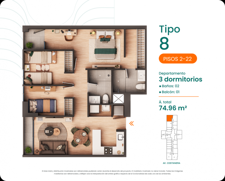 Plano del modelo 8 del proyecto Costanova en San Miguel