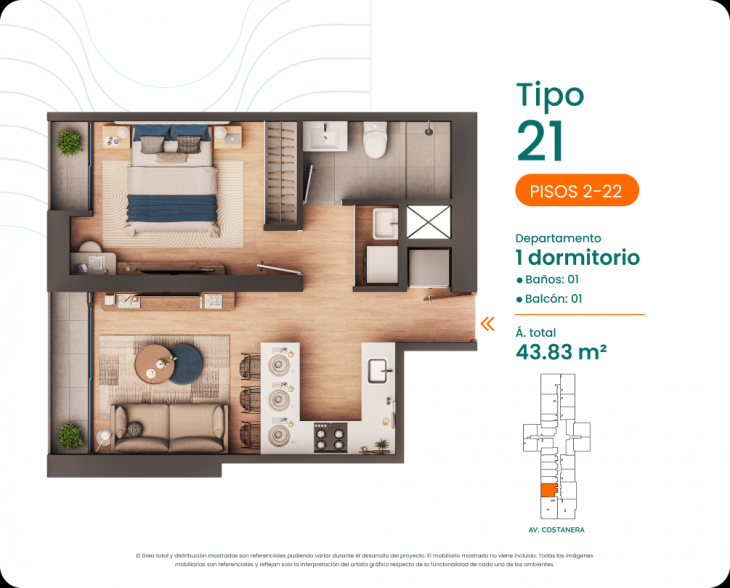 Plano del modelo 21 del proyecto Costanova en San Miguel