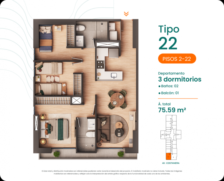 Plano del modelo 22 del proyecto Costanova en San Miguel