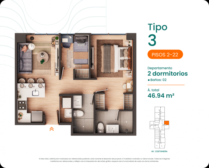 Plano del modelo 3 del proyecto Costanova en San Miguel