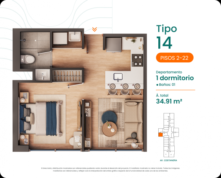 Plano del modelo 14 del proyecto Costanova en San Miguel