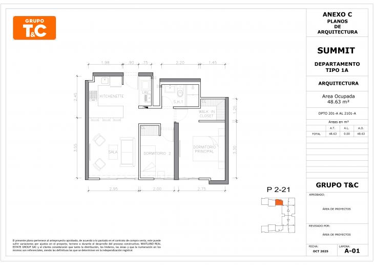 Plano del modelo 1A del proyecto THE SUMMIT en San Isidro