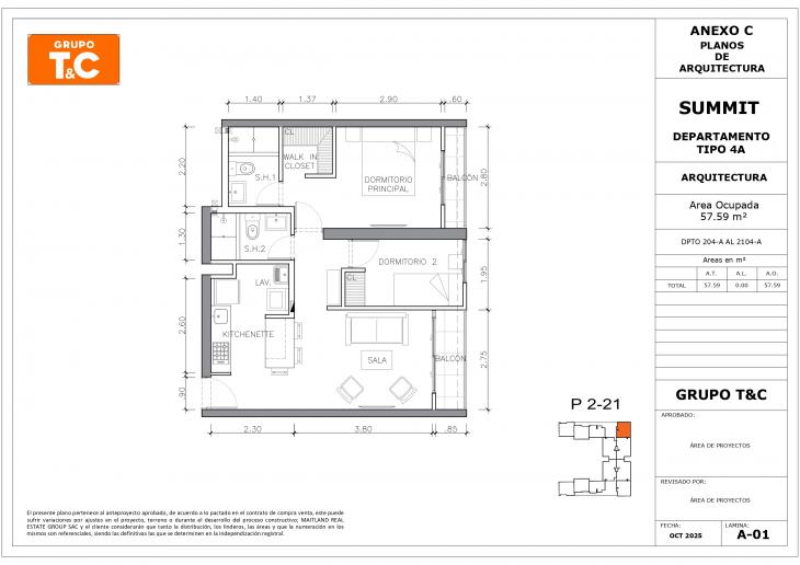 Plano del modelo 4A del proyecto THE SUMMIT en San Isidro