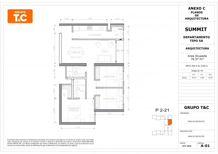 Plano del modelo 5A del proyecto THE SUMMIT en San Isidro