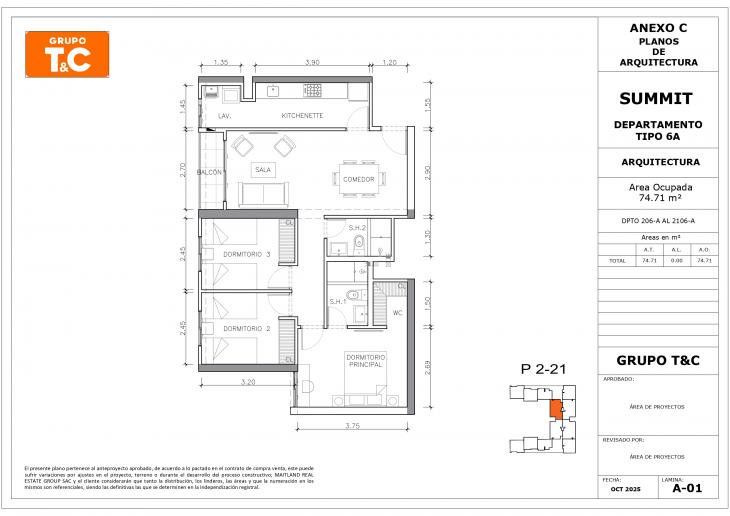 Plano del modelo 6A del proyecto THE SUMMIT en San Isidro