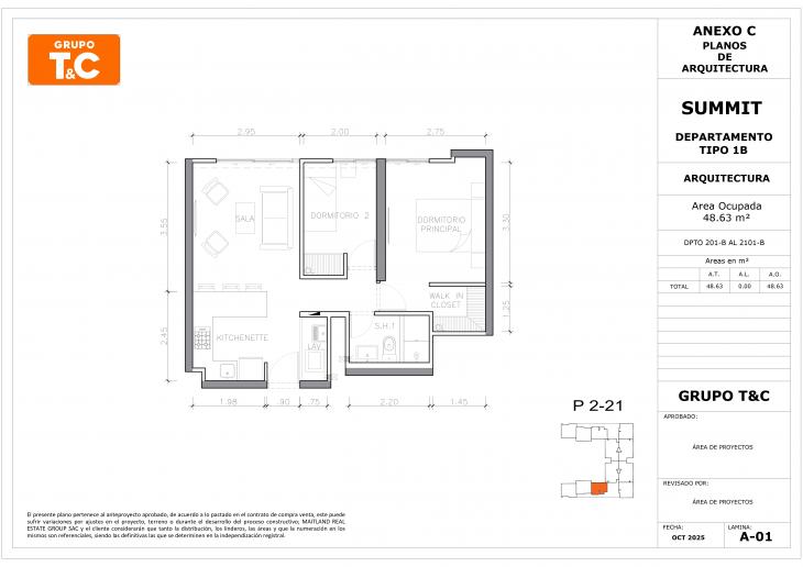 Plano del modelo 1B del proyecto THE SUMMIT en San Isidro