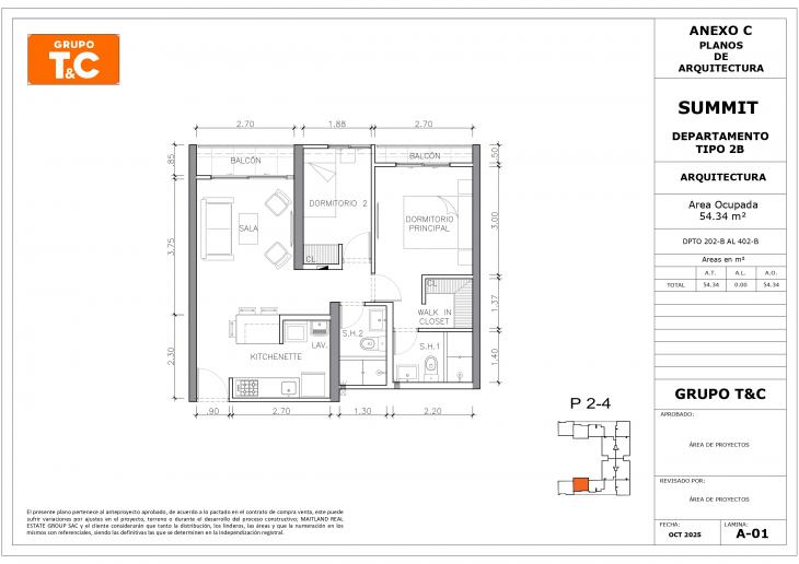 Plano del modelo 2B del proyecto THE SUMMIT en San Isidro