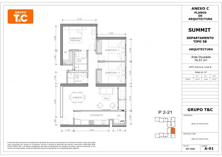Plano del modelo 5B del proyecto THE SUMMIT en San Isidro