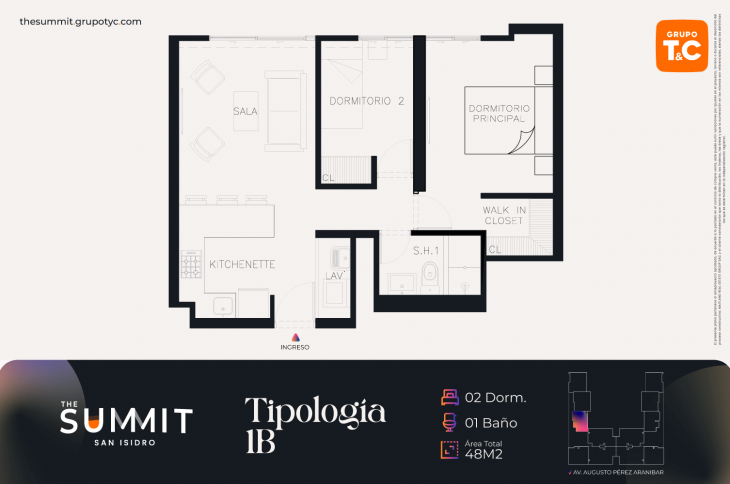 Plano del modelo 1B del proyecto THE SUMMIT en San Isidro