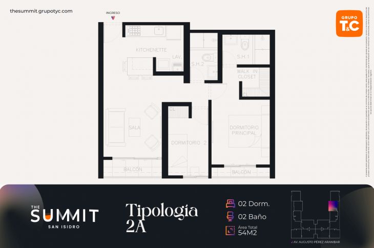 Plano del modelo 2A del proyecto THE SUMMIT en San Isidro