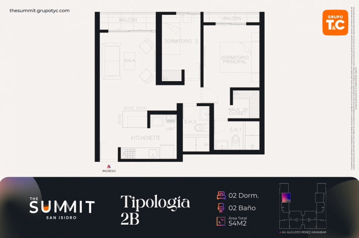Plano del modelo 2B del proyecto THE SUMMIT en San Isidro