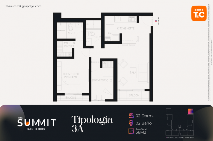 Plano del modelo 3A del proyecto THE SUMMIT en San Isidro