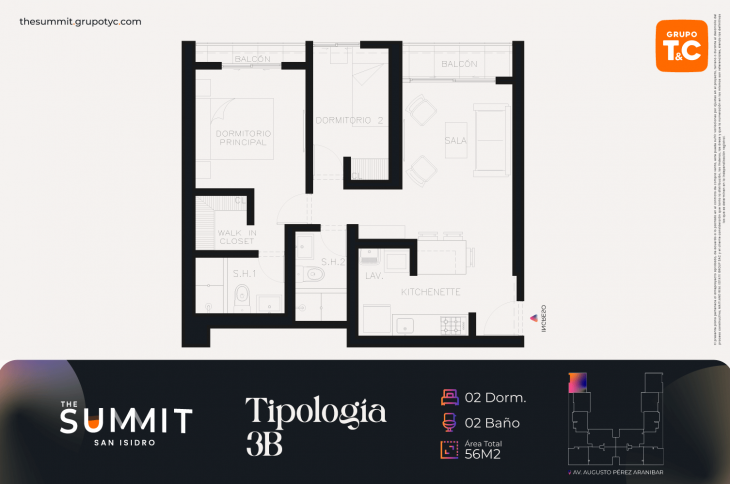 Plano del modelo 3B del proyecto THE SUMMIT en San Isidro
