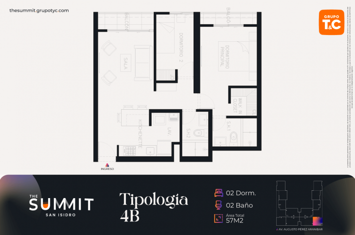 Plano del modelo 4B del proyecto THE SUMMIT en San Isidro