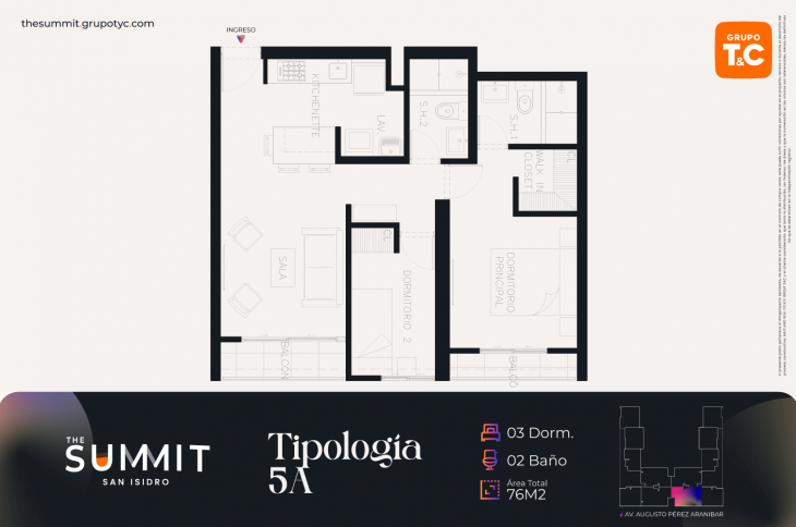 Plano del modelo 5A del proyecto THE SUMMIT en San Isidro