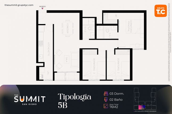 Plano del modelo 5B del proyecto THE SUMMIT en San Isidro