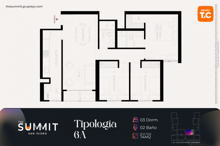 Plano del modelo 6A del proyecto THE SUMMIT en San Isidro