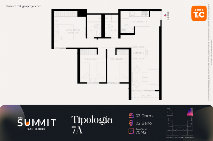 Plano del modelo 7A del proyecto THE SUMMIT en San Isidro
