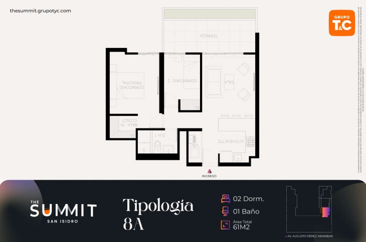 Plano del modelo 8A del proyecto THE SUMMIT en San Isidro