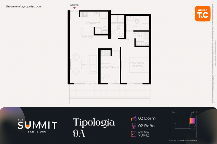 Plano del modelo 9A del proyecto THE SUMMIT en San Isidro