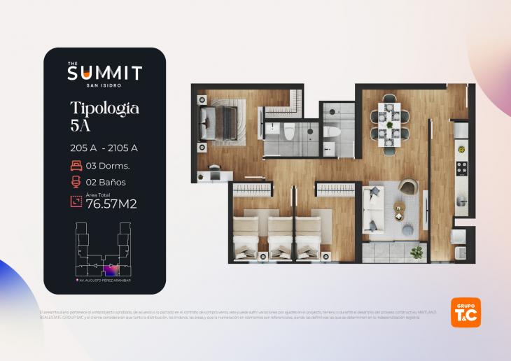 Plano del modelo 5A del proyecto THE SUMMIT en San Isidro