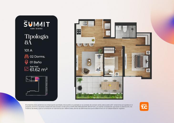 Plano del modelo 8A del proyecto THE SUMMIT en San Isidro