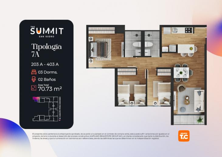 Plano del modelo 7A del proyecto THE SUMMIT en San Isidro