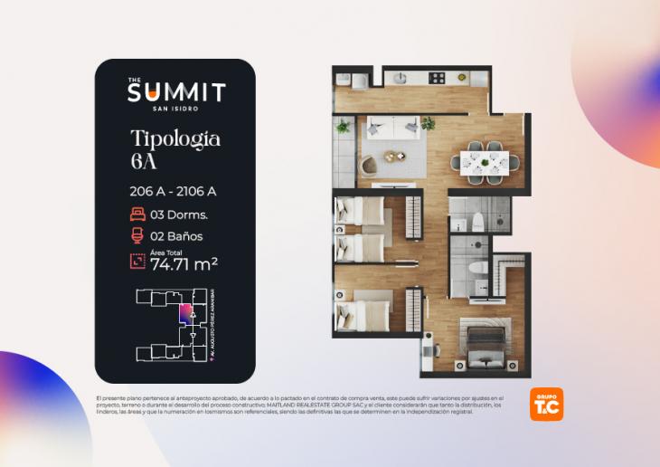 Plano del modelo 6A del proyecto THE SUMMIT en San Isidro