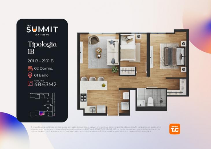 Plano del modelo 1B del proyecto THE SUMMIT en San Isidro