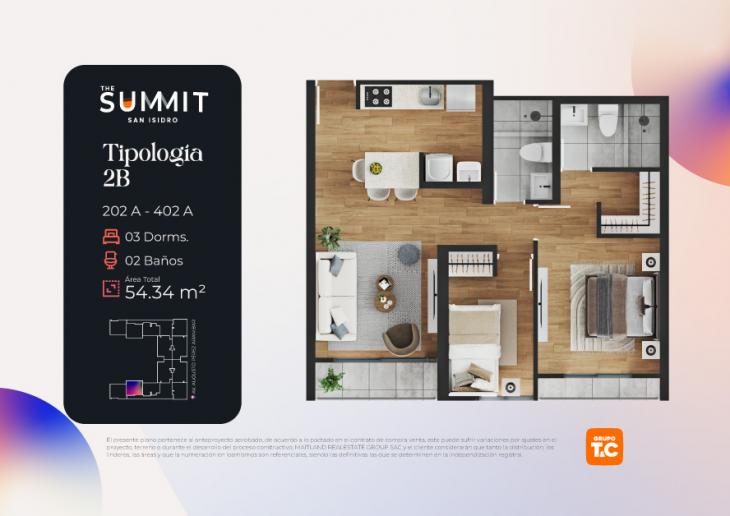 Plano del modelo 2B del proyecto THE SUMMIT en San Isidro