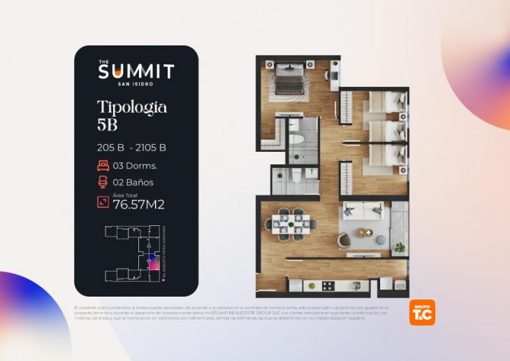 Plano del modelo 5B del proyecto THE SUMMIT en San Isidro