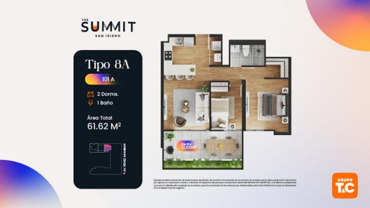 Plano del modelo 8A del proyecto THE SUMMIT en San Isidro