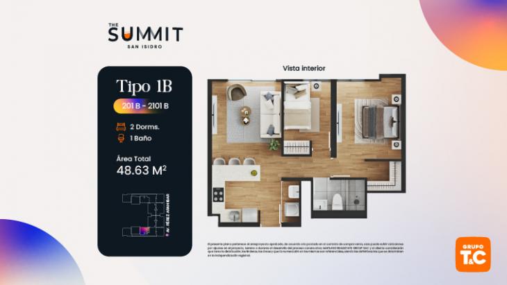 Plano del modelo 1B del proyecto THE SUMMIT en San Isidro