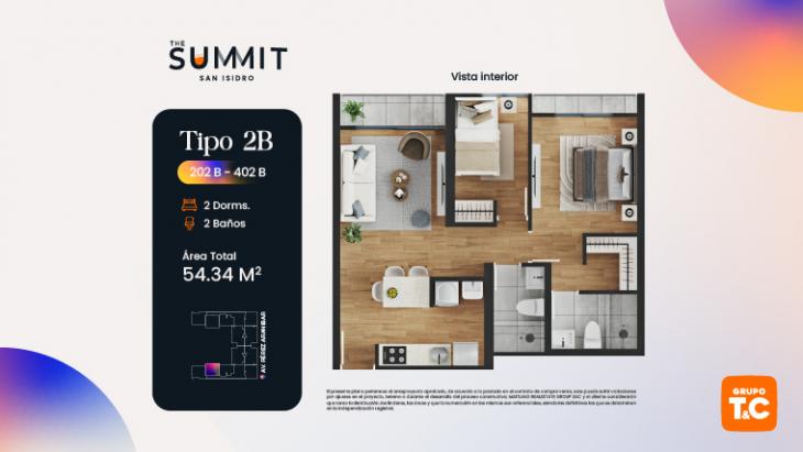 Plano del modelo 2B del proyecto THE SUMMIT en San Isidro