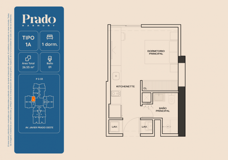 Plano del modelo 1A del proyecto PRADO HARMONY en San Isidro